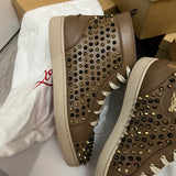Authentic Christian Louboutin Brown Leather Spikes Sneakers 10UK 44 10 11US