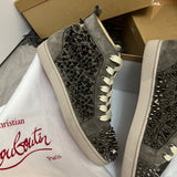 Authentic Christian Louboutin Grey Pik Pik Suede Spikes Sneakers 7UK 41 8US