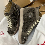 Authentic Christian Louboutin Grey Pik Pik Suede Spikes Sneakers 7UK 41 8US