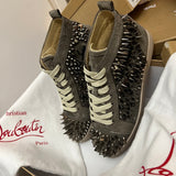 Authentic Christian Louboutin Grey Pik Pik Suede Spikes Sneakers 7UK 41 8US