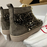 Authentic Christian Louboutin Grey Pik Pik Suede Spikes Sneakers 7UK 41 8US